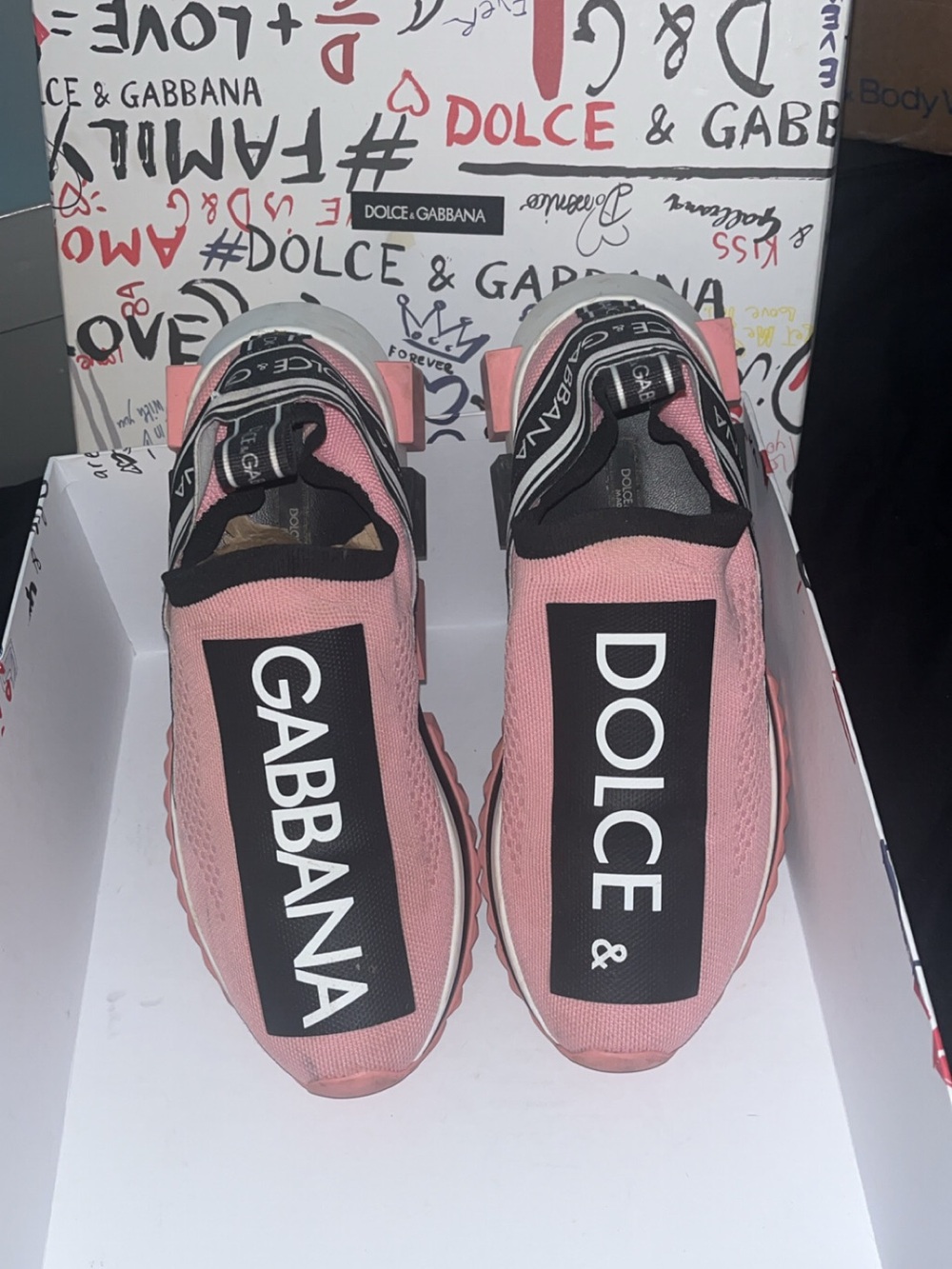 Dolce & Gabbana Pink & Black Logo Slip-On Sneakers for Women